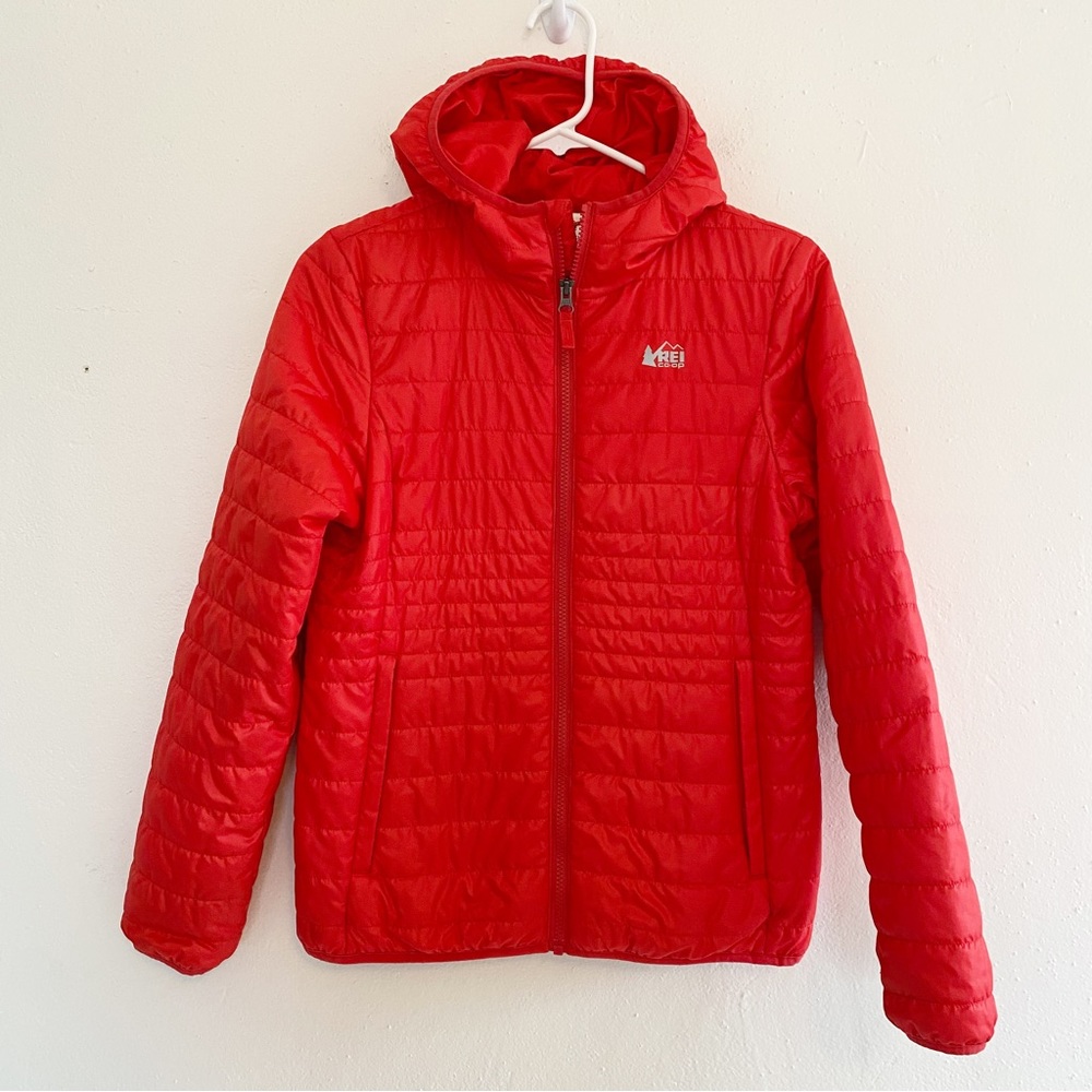 REI Red Hooded Puffer Jacket Size Girls/Boys L EUC